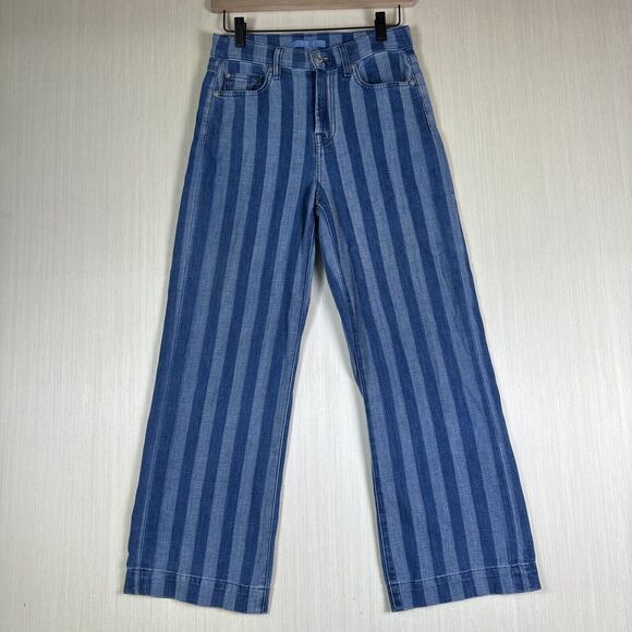 7 For All Mankind Denim - 7 For All Mankind Women's Jeans Sz 26 Blue Denim Striped Cropped High Rise
